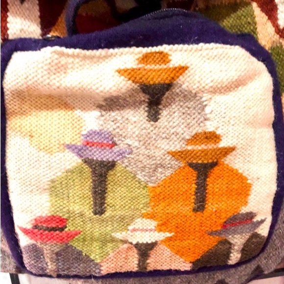 BACKPACK handmade Woven Wool native scene boheimian size16x16 preowned good cond - Picture 5 of 15